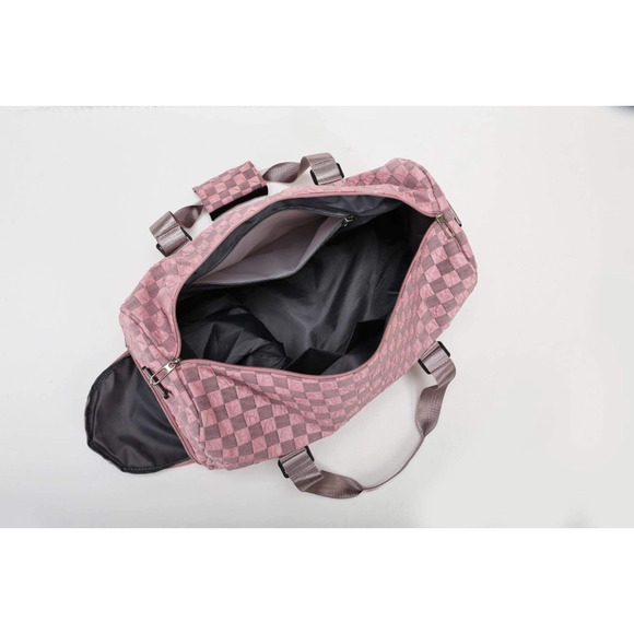 Textured Checkered Travel Duffel Weekender Pink - Picture 5 of 9